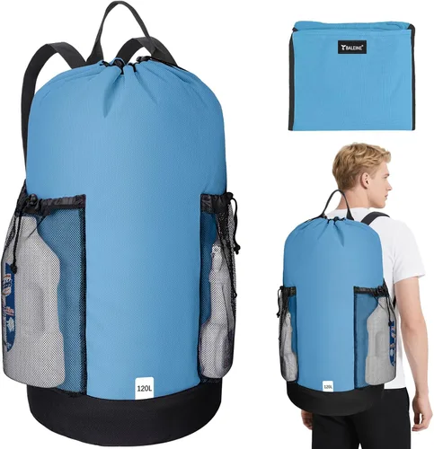 Miniatura 13 de BALEINE Mochila Bolsa de Lavandería de 120L, Tela Oxford 900D Bolsas Grandes de Lavandería de Viaje con Correas para el Hombro y 2 Bolsillos de Negro