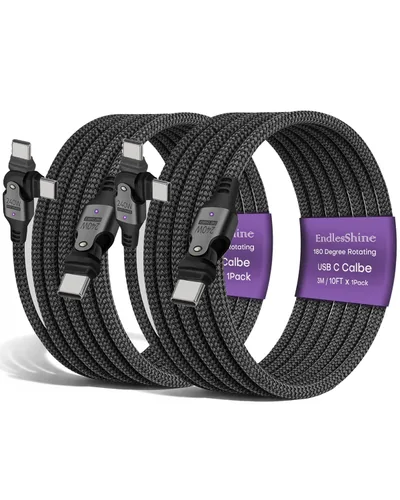 Miniatura 15 de Cable USB tipo C a C de rotación de 180° PD 240 W (1 paquete de 3.3 pies) USB2.0 480MBPS y cable de transferencia de datos Cable de carga