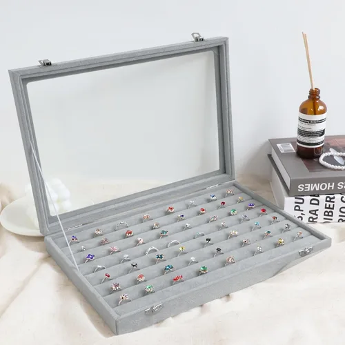 Miniatura 54 de Wuligirl - Joyero organizador de terciopelo para aretes, collares y pulseras con tapa transparente de exhibición, almacenamiento de joyas