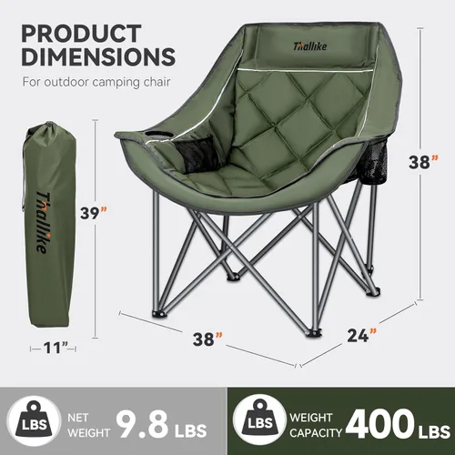 Miniatura 3 de Silla de campamento de gran tamaño para adultos – Silla plegable resistente con portavasos, bolsillo de almacenamiento y bolsa de transporte – Silla