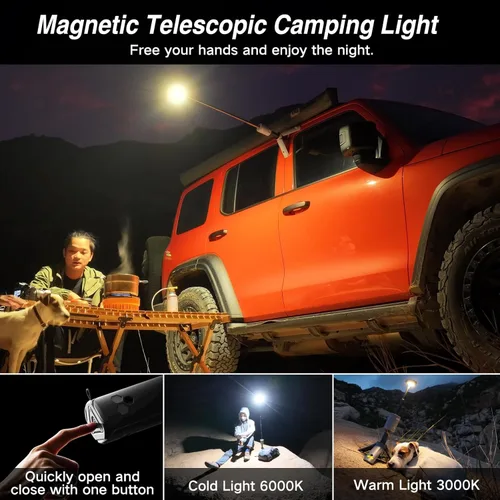 Miniatura 5 de Linterna de camping telescópica Outask, linterna magnética plegable con batería de 12000mAh, linternas impermeables IPX6/IPX7 telescópicas, lámpara