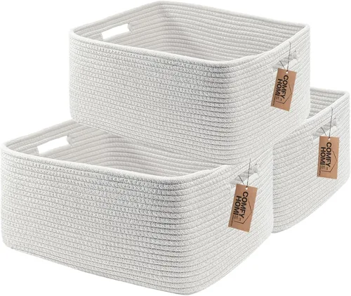 Miniatura 35 de COMFY-HOMI Cestas de almacenamiento de 11.5 x 7.5 x 4.7 pulgadas para organizar, cesta tejida de cuerda de algodón, caja de almacenamiento