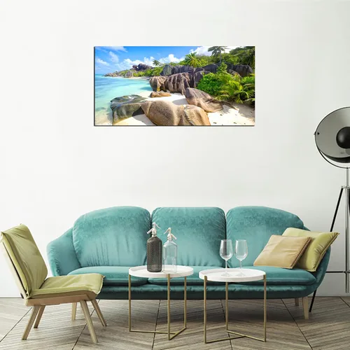 Miniatura 6 de YYYYHPP YP0762 - Cuadro de pared de playa, arte de pared, piedra de cocoteros en arenas, playa, paisaje marino, pintura de paisaje, imagen