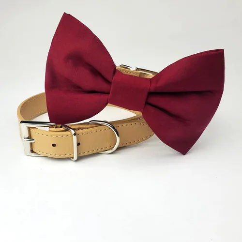 Miniatura 2 de Collar de moño para perro burdeos, collar de boda para perro, collar de perro de boda rojo profundo, collar formal para perro, ropa de boda