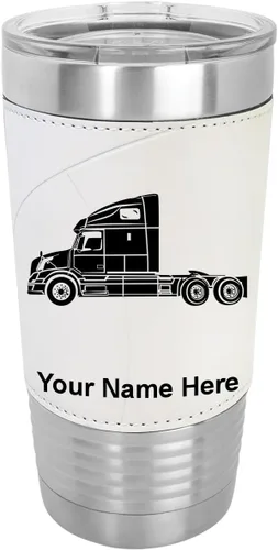 Miniatura 12 de LaserGram Taza aislada al vacío de 20 onzas, cabina de camión, grabado personalizado incluido (piel sintética, negro)