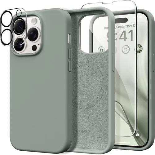 Miniatura 140 de GONEZ Funda de silicona para iPhone 14 Pro Max, compatible con MagSafe, con protector de pantalla + protector de lente de cámara, silicona líquida a