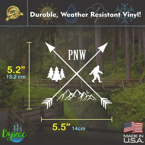 Miniatura 3 de PNW - Calcomanía de pie grande, diseño de montaña/árbol, diseño de coche/portátil Blanco