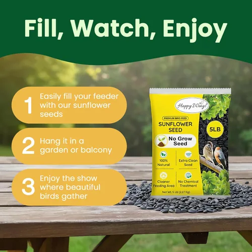 Miniatura 3 de Happy Wings Semillas de Girasol de Aceite Negro – Alimento para Aves Silvestres de 5 libras para Cardenales, Pinzones y Carboneros – Alimento