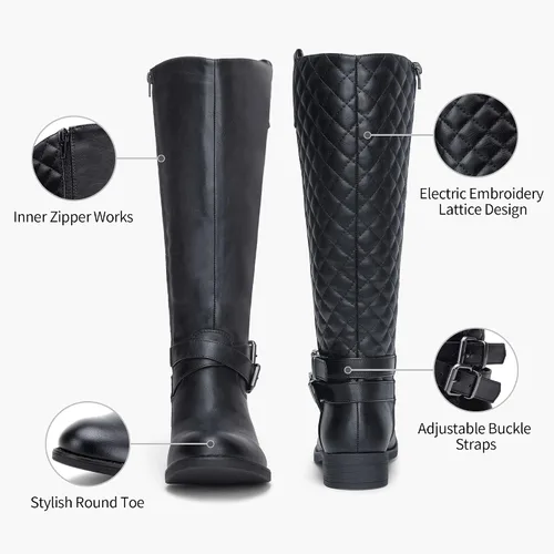 Miniatura 4 de Vepose - Botas de equitación 49 para mujer, botas altas hasta la rodilla, botas de pantorrilla con hebilla