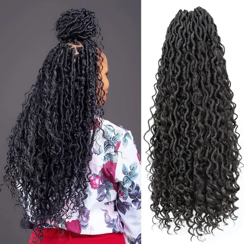 Miniatura 8 de Cabello de Crochet de 8 Pulgadas para Mujeres Negras, 7 Paquetes de Cabello de Crochet Goddess Locs con Puntas Rizadas, Locs Falsos Cortos con Bucle
