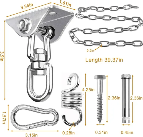 Miniatura 2 de weiatas Kit de accesorios para colgar silla hamaca con cadena y resorte, colgador de columpio de porche resistente, ganchos de techo giratorios 360