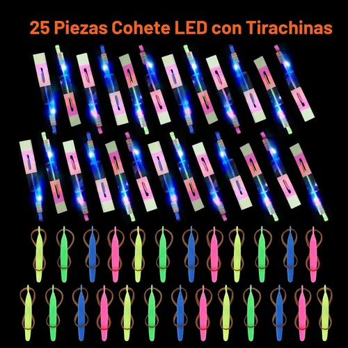 Miniatura 2 de lpvoqpth Juego de 25 juegos de LED voladores, 25 tirachinas + 25 helicópteros brillantes, 50 piezas, juguete volador para exteriores, suministros