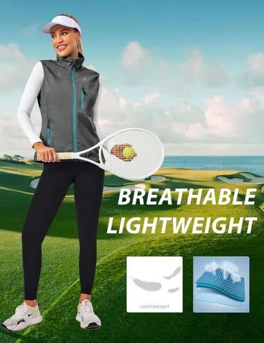 Miniatura 4 de Little Donkey Andy Chaleco Softshell ligero a prueba de viento para mujer, para golf, tenis, correr, ciclismo