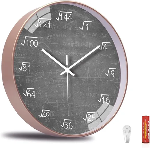 Miniatura 2 de QINFIEY Reloj de pared de matemáticas de 12 pulgadas, silencioso, sin tictac, movimiento de cuarzo de calidad, reloj de pared para decoración de Gris