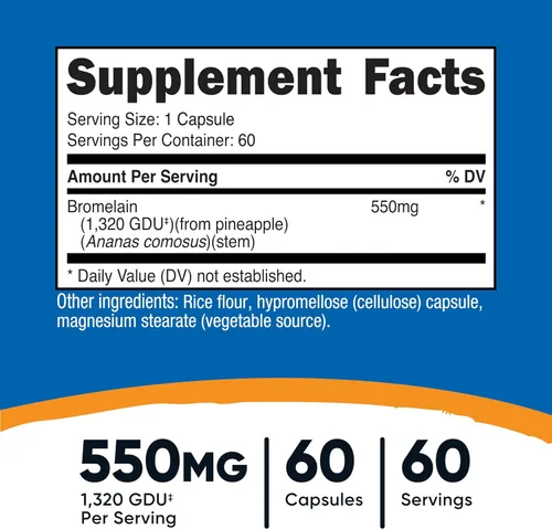 Miniatura 2 de Nutricost Cápsulas de bromelina (60 cápsulas) – 550 mg por porción, veganas, sin OMG, cumplen con GMP