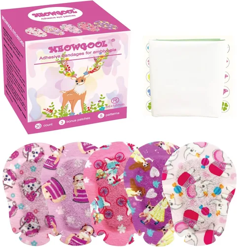 Parches adhesivos para ojos para niños con ojo perezoso, 30+3 parches adicionales, vendajes adhesivos para ambliopía, 5 diseños divertidos para
