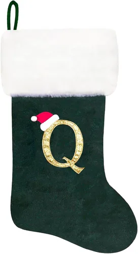 Miniatura 30 de Calcetines de Navidad bordados de 20 pulgadas con monograma, terciopelo negro con puño de felpa blanca supersuave, adornos clásicos para decoración