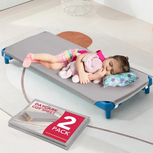 Miniatura 12 de 2 piezas de sábanas para catre de guardería, 23" x 51", sábana rosa de tamaño para catre de guardería con bucles elásticos en las esquinas