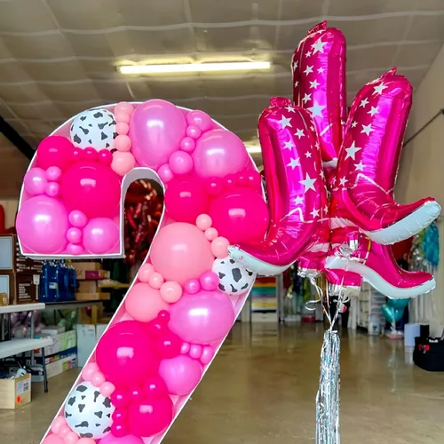 Miniatura 7 de 4 botas de vaquera rosa+sombrero de papel de aluminio/decoraciones de primer cumpleaños de rodeo niña/decoraciones de fiesta de vaca