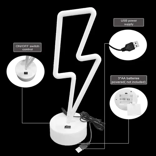 Miniatura 4 de Letrero de neón de rayo morado con base para dormitorio, lámpara de trueno USB/batería, luz nocturna, decoración en forma de LED para escritorio