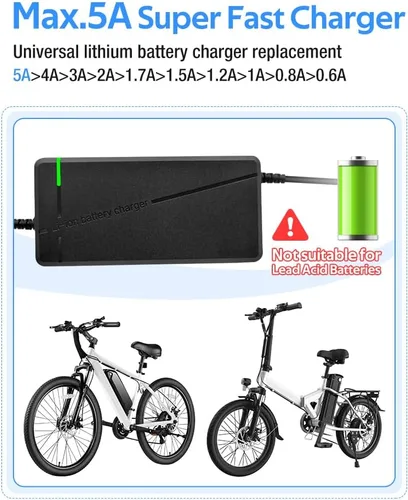 Miniatura 5 de Cargador súper rápido de 54.6V 3A / 5A para batería de litio de 48V, 7 tipos de enchufes para elegir, no necesita adaptador, más seguro. Compatible