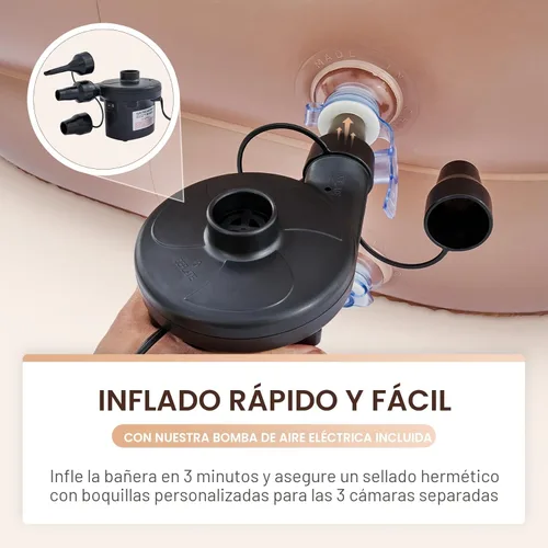 Miniatura 7 de CO-Z Bañera inflable con bomba de aire eléctrica y almohada reposacabezas para baño, bañera inflable portátil para adultos, bañera de spa Marrón