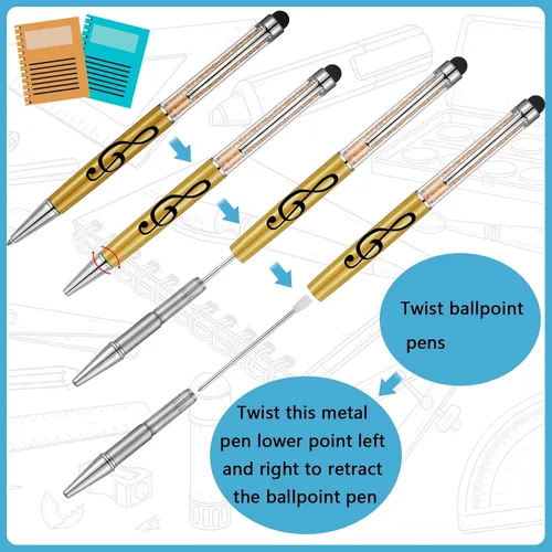 Miniatura 4 de Outus 12 bolígrafos de música 2 en 1, piano para estudiantes, bolígrafo retráctil de cristal para notas musicales, con puntas de lápiz capacitivo