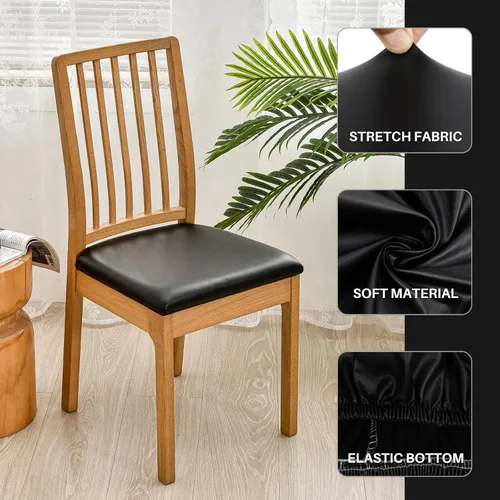 Miniatura 4 de SearchI Fundas impermeables de cuero PU para asientos de sillas de comedor, paquete de 6 fundas elásticas para sillas de comedor, protectores