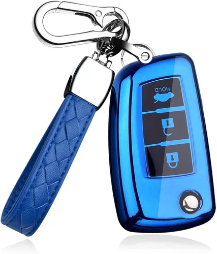 Funda para llavero para Nissan Rogue, Select, Sport, Sylphy, Pulsar, Sentra - Funda con tapa de 3 botones para accesorios Nissan, llaveros Azul