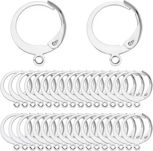 SUNNYCLUE 1 caja de 80 piezas Huggie Hoop 0.591 in ganchos redondos para aretes de palanca de acero inoxidable con bisagras con bucles, alambres 80