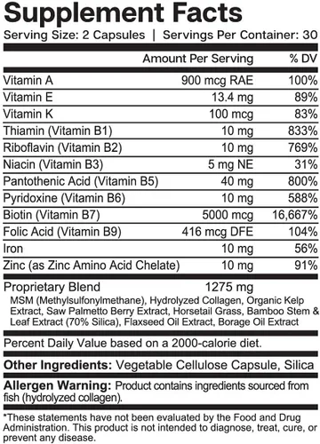 Miniatura 5 de Essential Elements Hair Hero - Vitaminas para el cabello para hombres - Soporte de amplio espectro con 5000 mcg de biotina - 60 unidades - 30