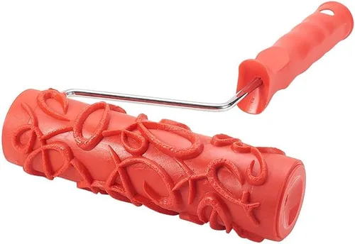 Bettomshin 1 unids 12.598 in longitud total caucho pintura rodillo cepillo 6.890 in rojo grano pintura rodillo con mango de plástico para pared