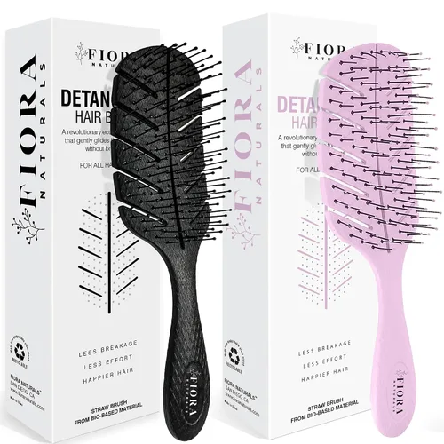 Fiora Naturals - Cepillo desenredante 100% ecológico con cerdas ultrasuaves, se desliza por los enredos con facilidad (rosa y negro)
