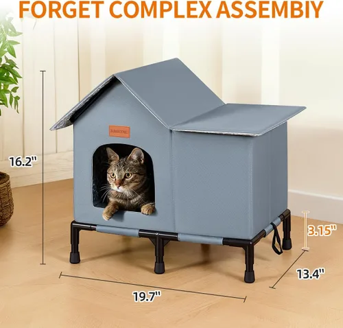 Miniatura 6 de Casa de gatos al aire libre aislada resistente al agua para invierno refugio para gatos salvajes con fondo elevado diseño auto-calentamiento a