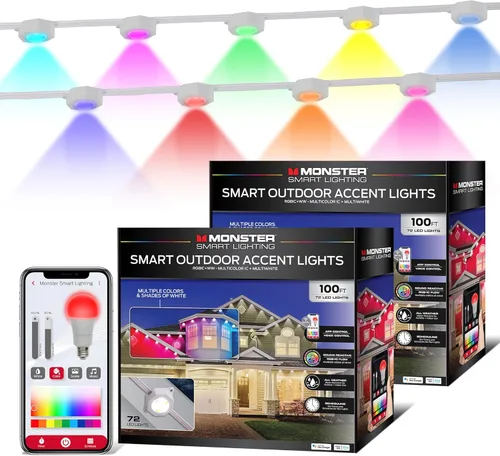 Miniatura 12 de Luces exteriores permanentes inteligentes Monster, 50 pies, 36 luces LED para aleros, RGB+IC+WW, resistentes al clima y al agua, control por