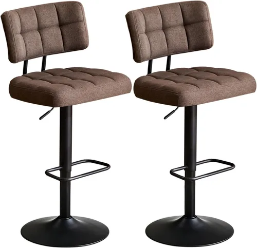 Juego de 2 taburetes de bar giratorios de altura ajustable, taburetes de barra de tela de lino sin brazos con reposapiés para cocina, hogar, bar,