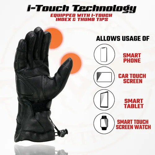 Miniatura 2 de Milwaukee Leather MG7518 - Guantes para hombre de piel de ciervo negros para motocicleta con tecnología táctil i-Touch