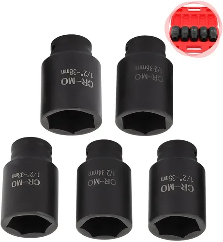 Miniatura 6 de OCPTY Juego de 5 piezas de eje de impacto profundo de 1/2 pulgada para la mayoría de automóviles, 6 puntos, 1.299 in, 1.339 in, 1.378 in, 1.417 in