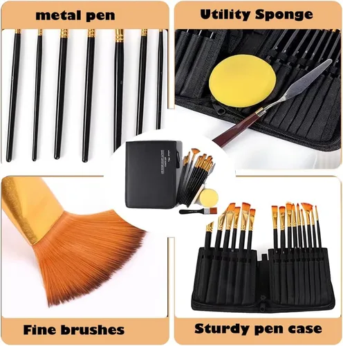 Miniatura 4 de Artist Paint Brush Set of 17- Nylon Hair and 12 Different Sizes for Acrylic, Oil, Watercolor and Gouache Painting, 17pcs Paint Brushes with Extra