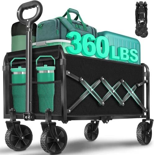 Carro plegable con ruedas: Carro plegable de alta resistencia de 163 kg, Carro plegable portátil todo terreno para compras de comestibles, Camping