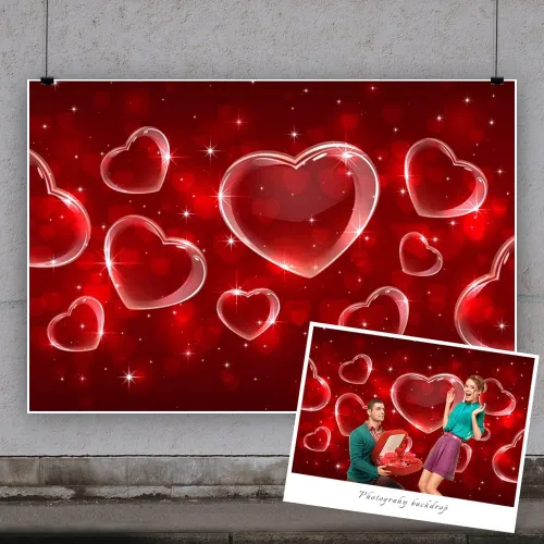 Miniatura 3 de Yeele Telón de fondo de fotografía de corazón rojo de principios de los años 2000 de 5 x 3 pies, diseño de estrellas de los años 90, fotos