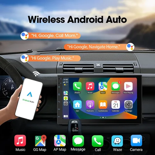 Miniatura 3 de Haudio Estéreo de auto de doble DIN de 7 pulgadas, radio táctil para automóvil con Apple Carplay inalámbrico y Android Auto, Mirror Link, Bluetooth