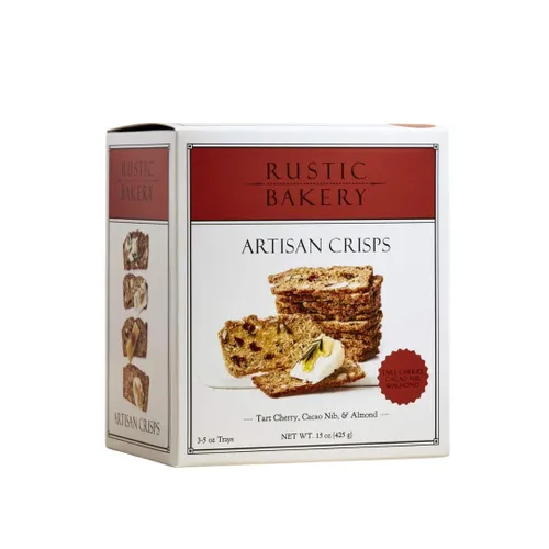 Rustic Bakery Artisan Crisps - Cereza agria, punta de cacao y almendra, galletas artesanales para plato de queso o aperitivos, galletas ligeramente