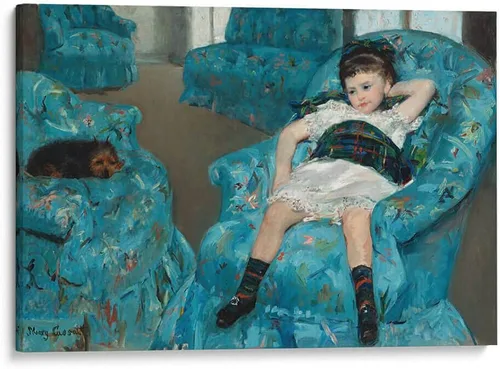 Miniatura 6 de Canvas Lab Little Girl in a Blue Armchair by Mary Cassatt 11 x 7 in Fine Art Framed Print, Frame Color: Black, With Mat Classical art