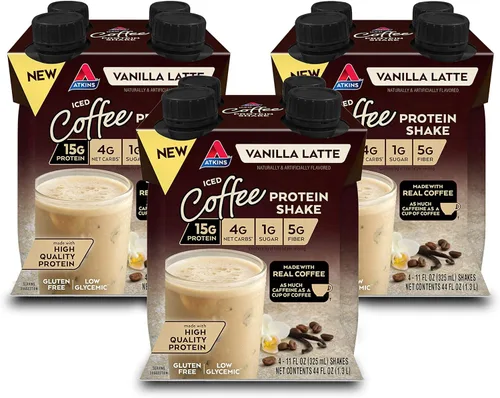 Miniatura 2 de Atkins Batido de proteína con leche de vainilla y café helado, 0.55 onzas de proteína y fresa, 0.55 onzas de proteína, bajo glucémico, 0.07 oz