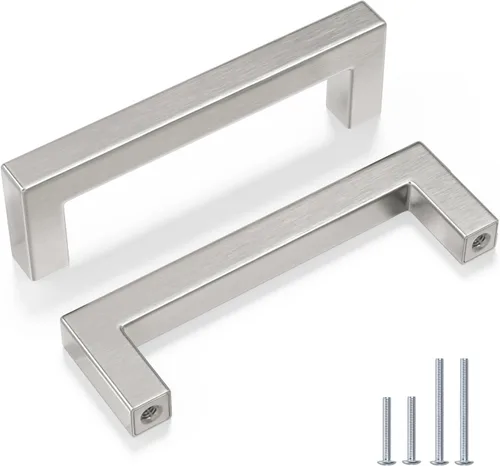Miniatura 13 de Goldenwarm 1 paquete de manija cuadrada negra para cajones de gabinete de barra, de acero inoxidable, herrajes modernos para gabinetes de cocina
