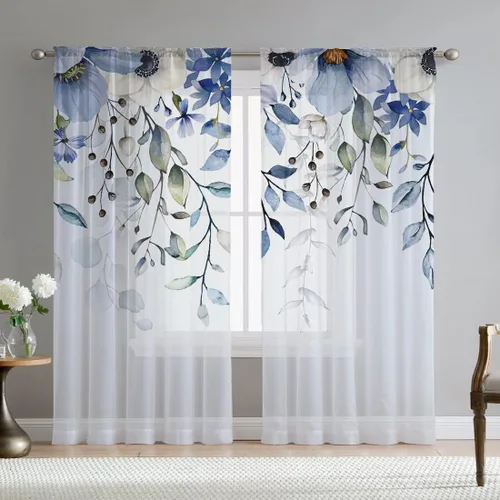 Miniatura 12 de Cortinas de hojas de eucalipto verdes para sala de estar de 63 pulgadas de largo, juego de 2 paneles elegantes de flores silvestres con estampado