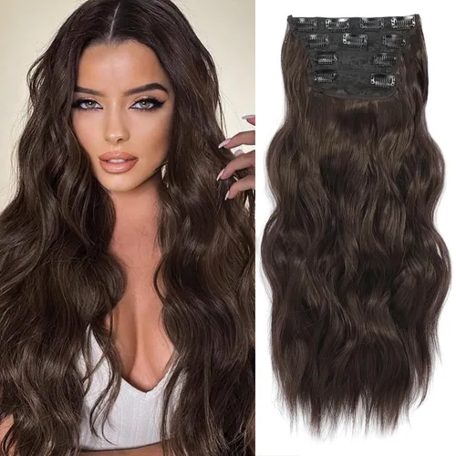 Miniatura 23 de NAYOO 4 piezas Extensiones de cabello con pinza, ondas largas y rizadas, sintéticas, gruesas, con fibra de doble trama, para mujeres, color cobre