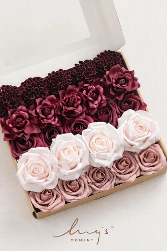 Miniatura 3 de Ling's moment - Juego de 24 flores artificiales de seda falsa, rosas de espuma falsa, dalias, gardenias, para ramos de boda, centros de mesa