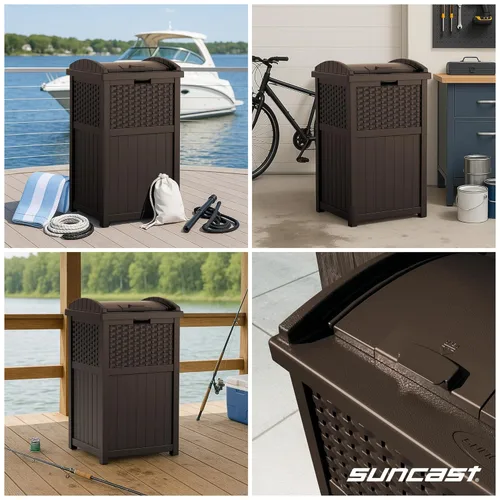 Miniatura 4 de Suncast Cubo de basura comercial para exteriores de 33 galones con escondite con tapa para bolsas de basura de 30 a 33 galones para garaje, patio
